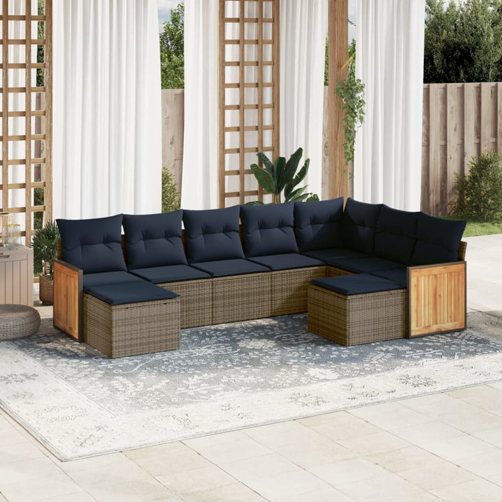 havesofasæt med 9 dele og hynder grå polyrattan