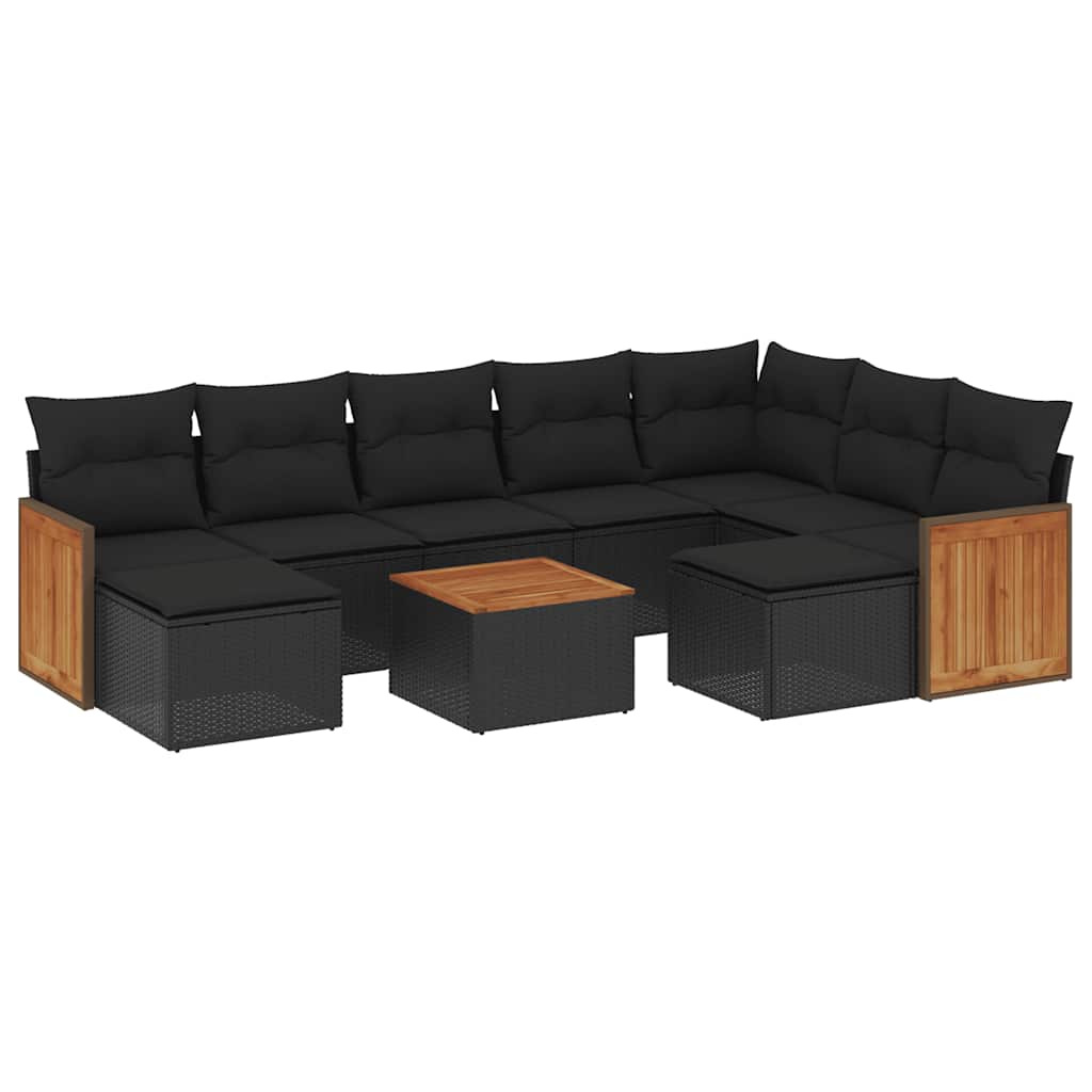 sofasæt til haven 10 dele med hynder polyrattan sort