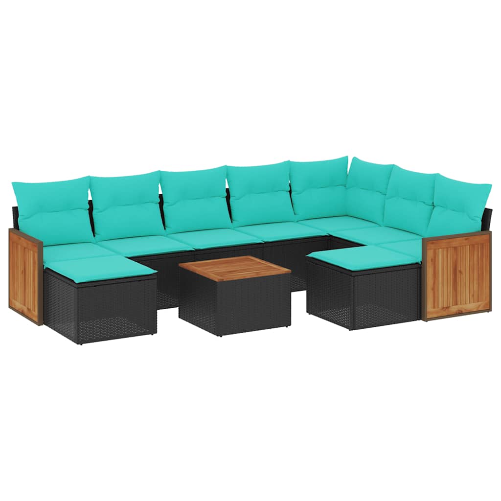 havesofasæt med 10 hynder sort polyrattan