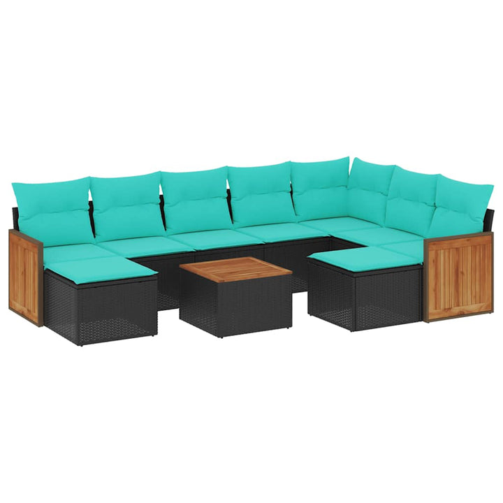havesofasæt med 10 hynder sort polyrattan