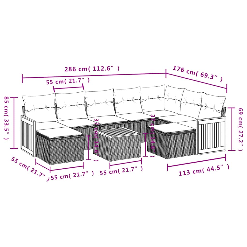 havesofasæt med 10 hynder sort polyrattan