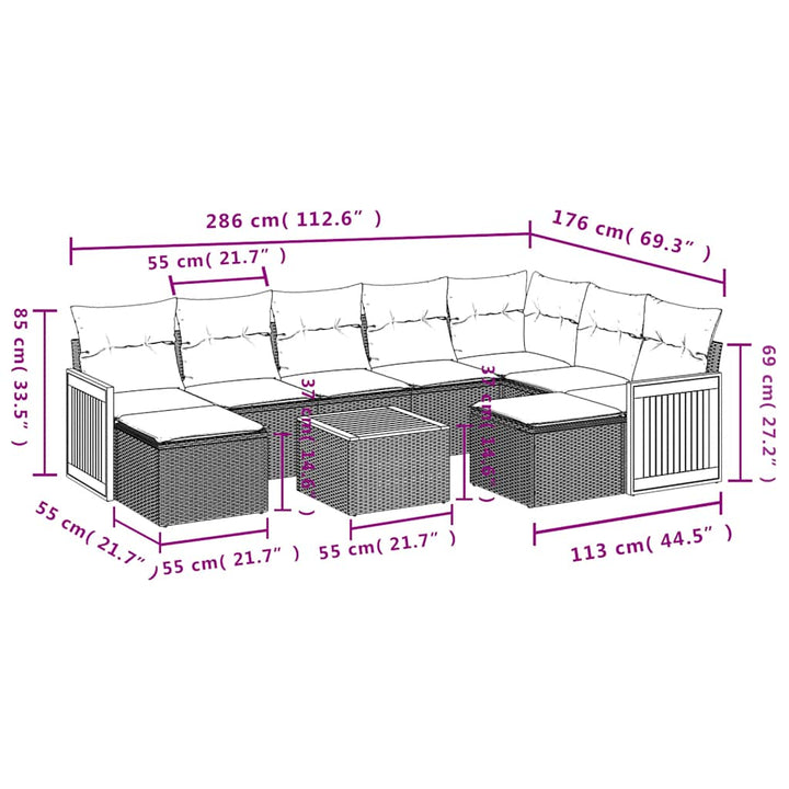 havesofasæt med 10 hynder sort polyrattan