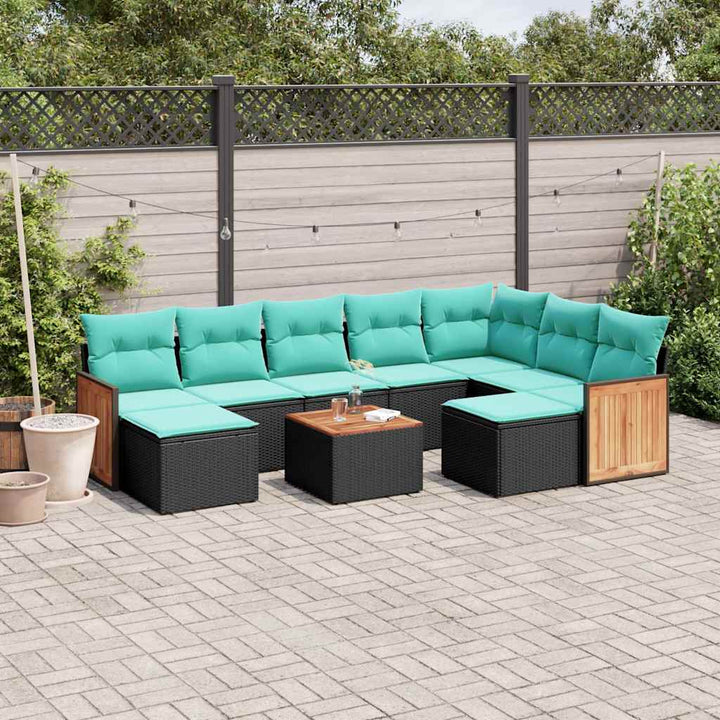 havesofasæt med 10 hynder sort polyrattan