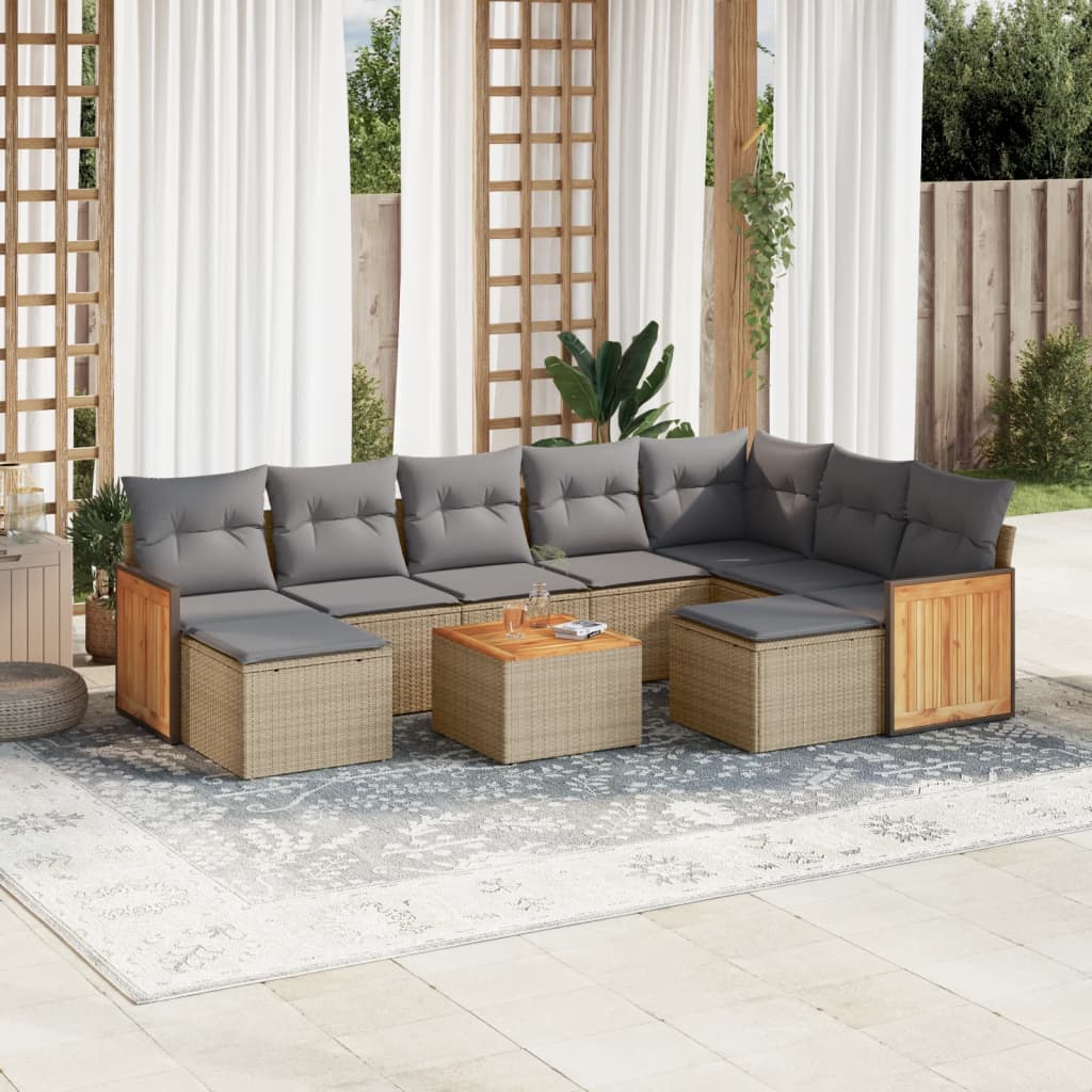 sofasæt til haven 10 dele med hynder polyrattan beige