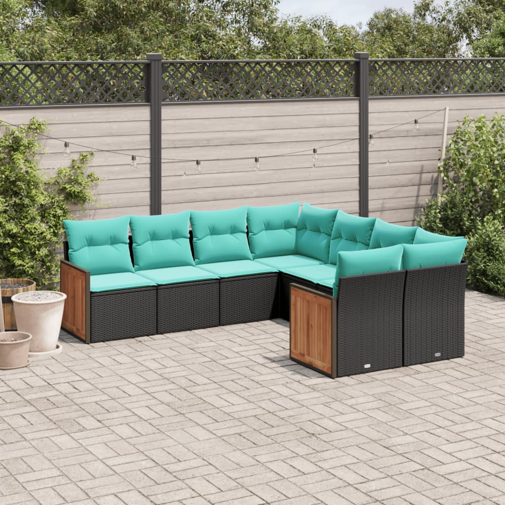8-delt havesofasæt med hynder sort polyrattan