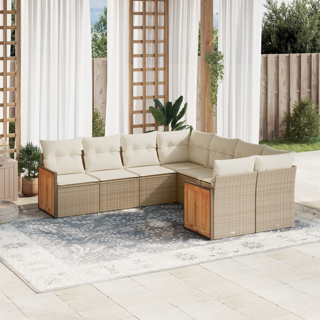 sofasæt til haven 8 dele med hynder polyrattan beige