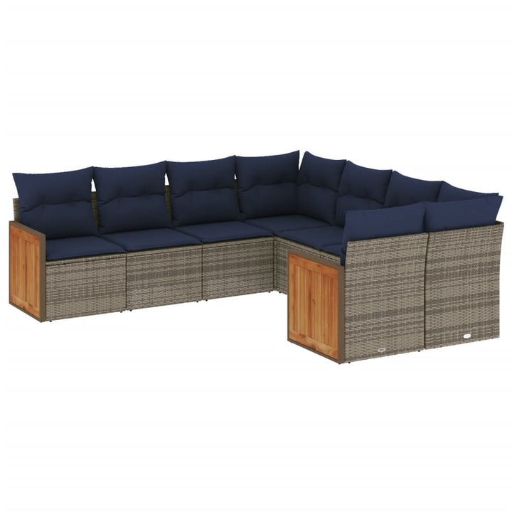 havesofasæt med 8 hynder grå polyrattan