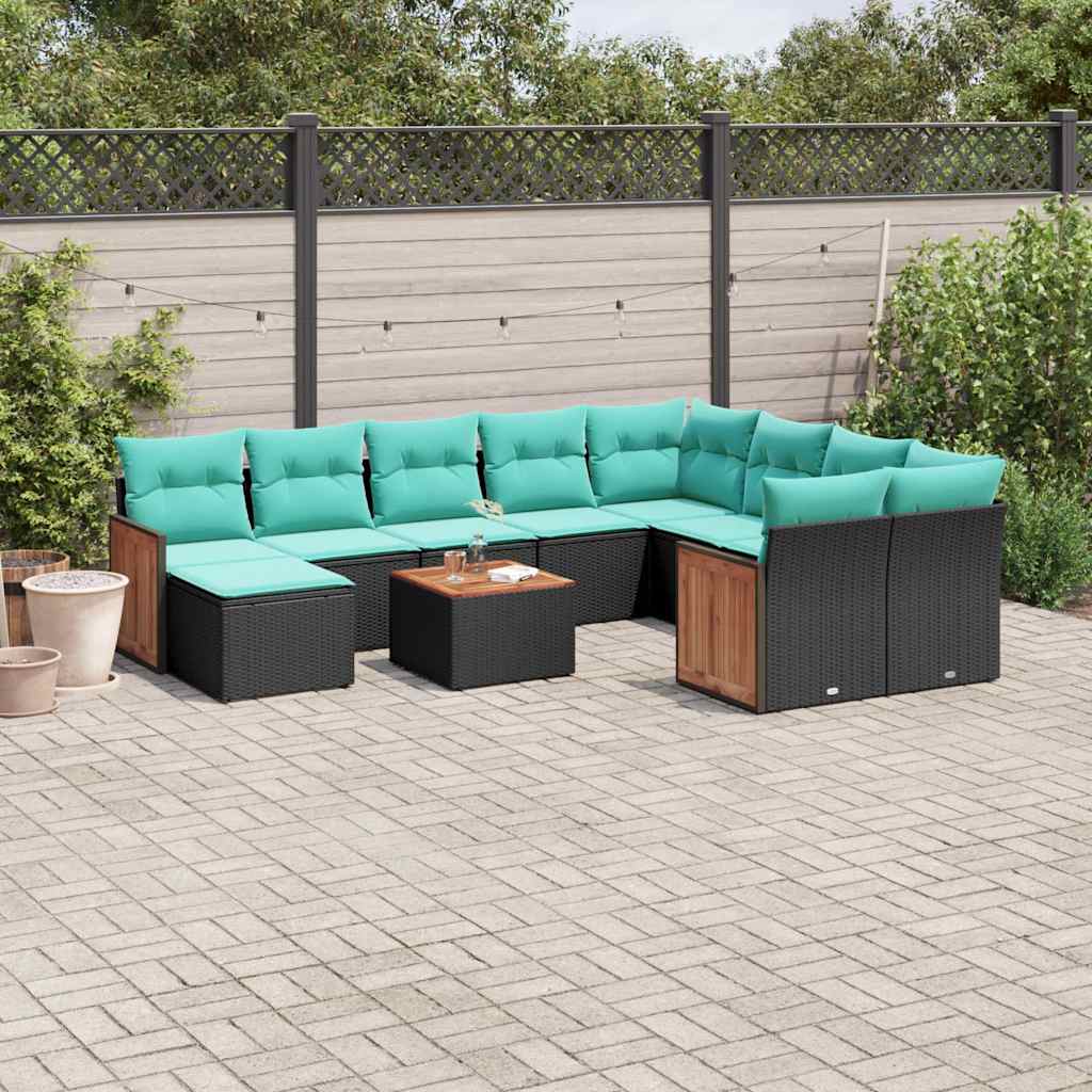11-delt havesofasæt med hynder sort polyrattan