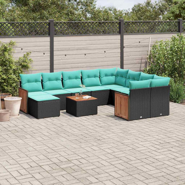 11-delt havesofasæt med hynder sort polyrattan