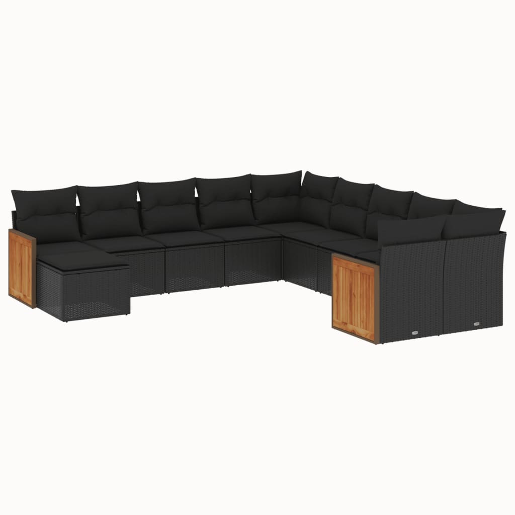 sofasæt til haven 11 dele med hynder polyrattan sort