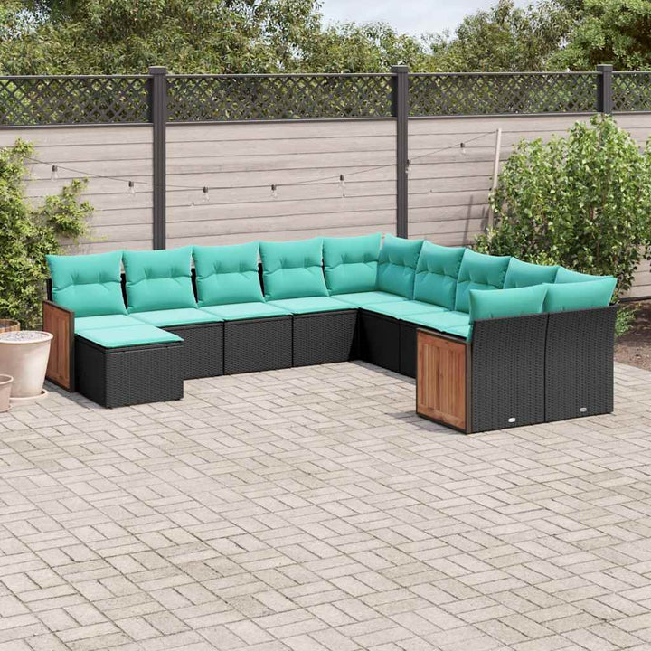 11-delt havesofasæt med hynder sort polyrattan