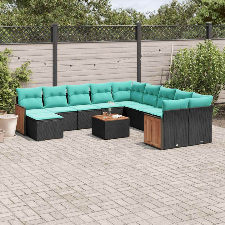 12-delt havesofasæt med hynder sort polyrattan