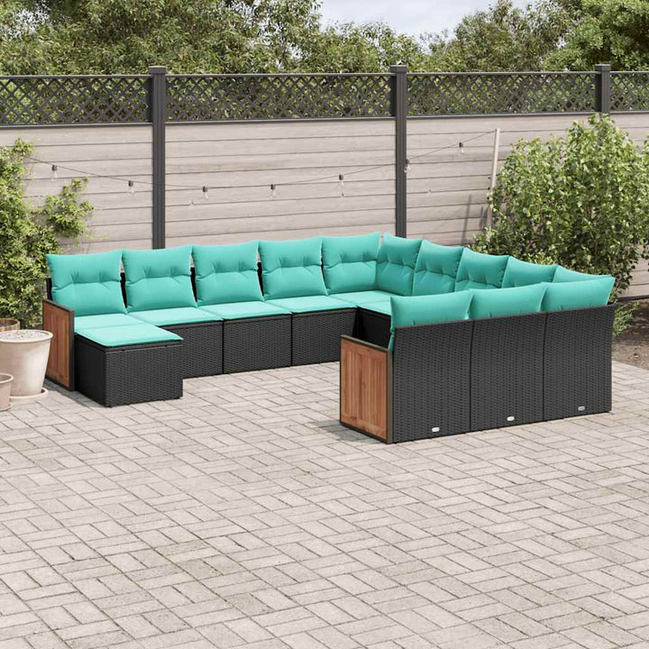 12-delt havesofasæt med hynder sort polyrattan
