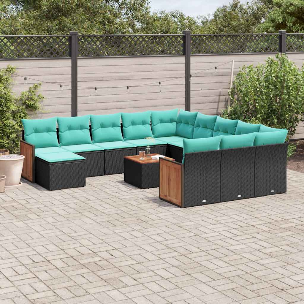 13-delt havesofasæt med hynder sort polyrattan