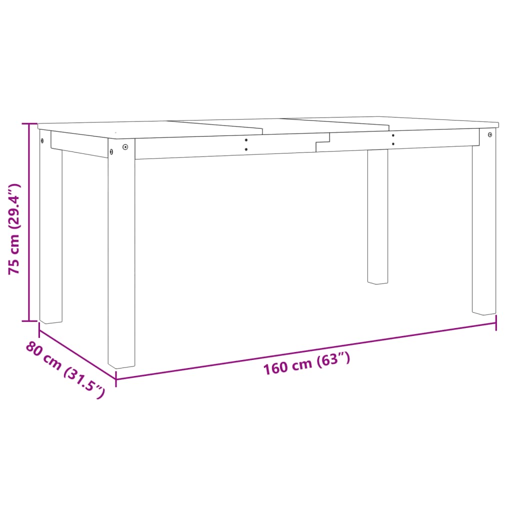 spisebord Panama 160x80x75 cm massivt fyrretræ