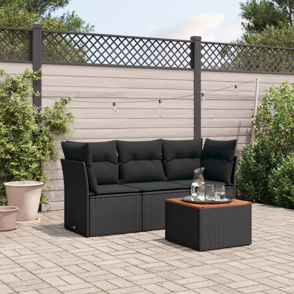sofasæt til haven 4 dele med hynder polyrattan sort