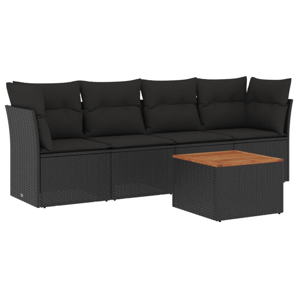 sofasæt til haven 5 dele med hynder polyrattan sort