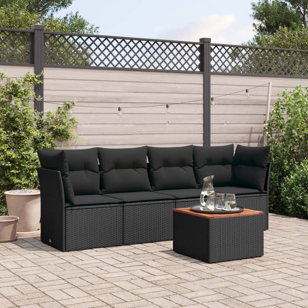 sofasæt til haven 5 dele med hynder polyrattan sort