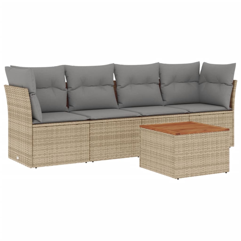 sofasæt til haven 5 dele med hynder polyrattan beige