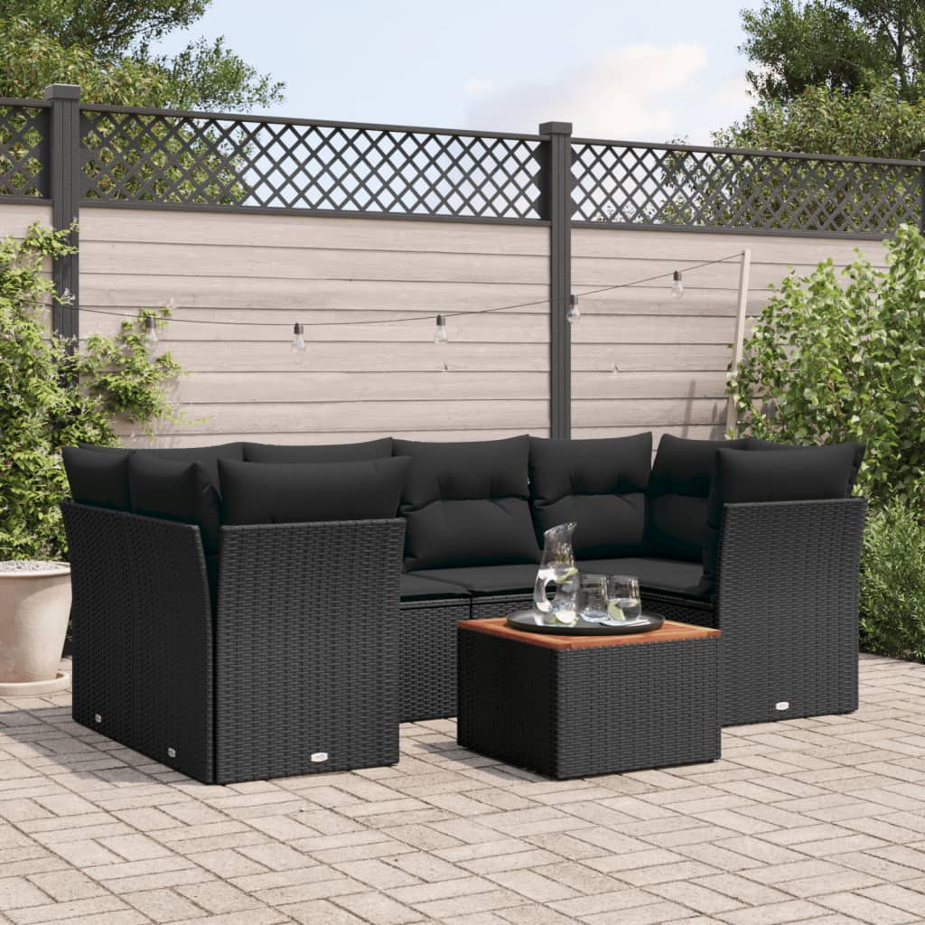 sofasæt til haven 7 dele med hynder polyrattan sort