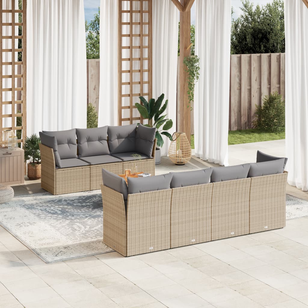 sofasæt til haven 8 dele med hynder polyrattan beige