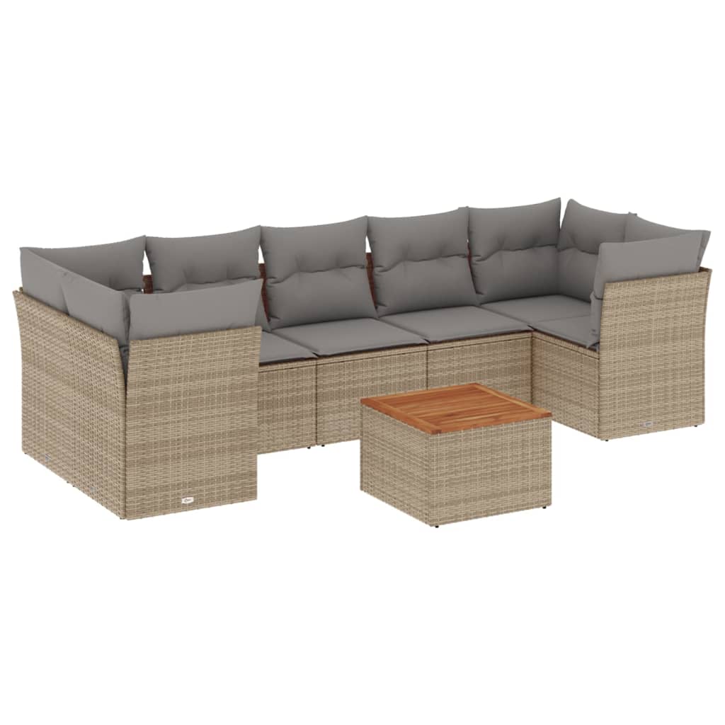 sofasæt til haven 8 dele med hynder polyrattan beige