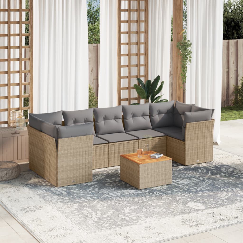 sofasæt til haven 8 dele med hynder polyrattan beige