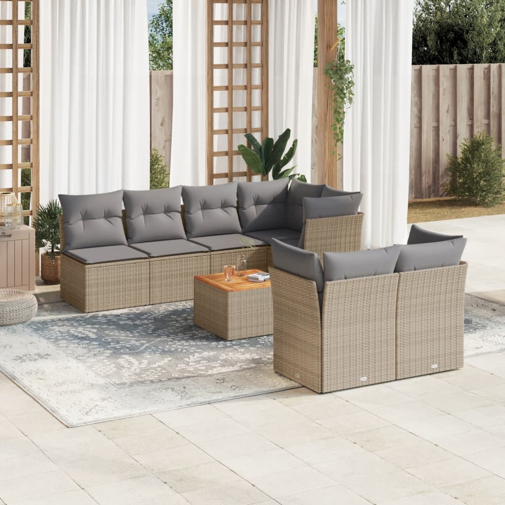sofasæt til haven 8 dele med hynder polyrattan beige
