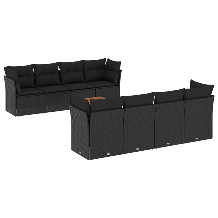 sofasæt til haven 9 dele med hynder polyrattan sort