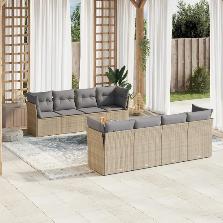 sofasæt til haven 9 dele med hynder polyrattan beige