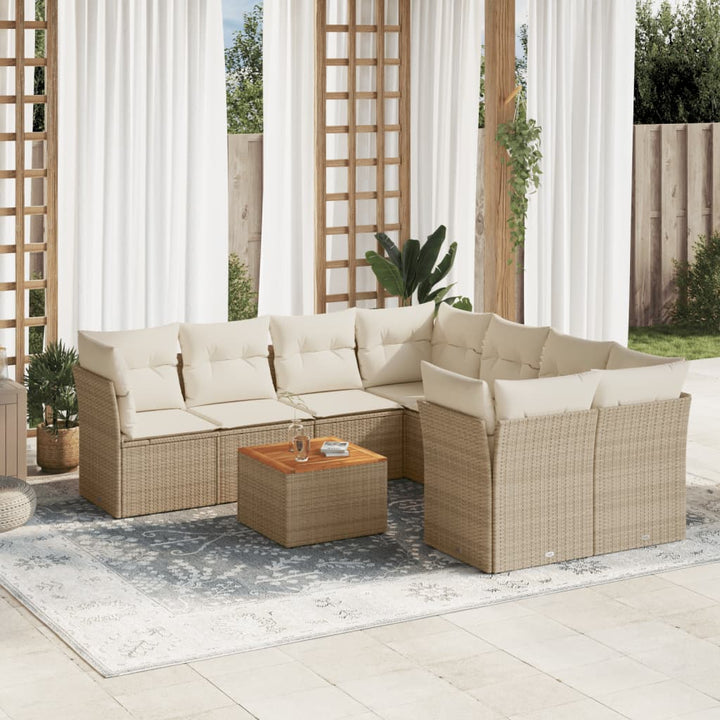 sofasæt til haven 9 dele med hynder polyrattan beige