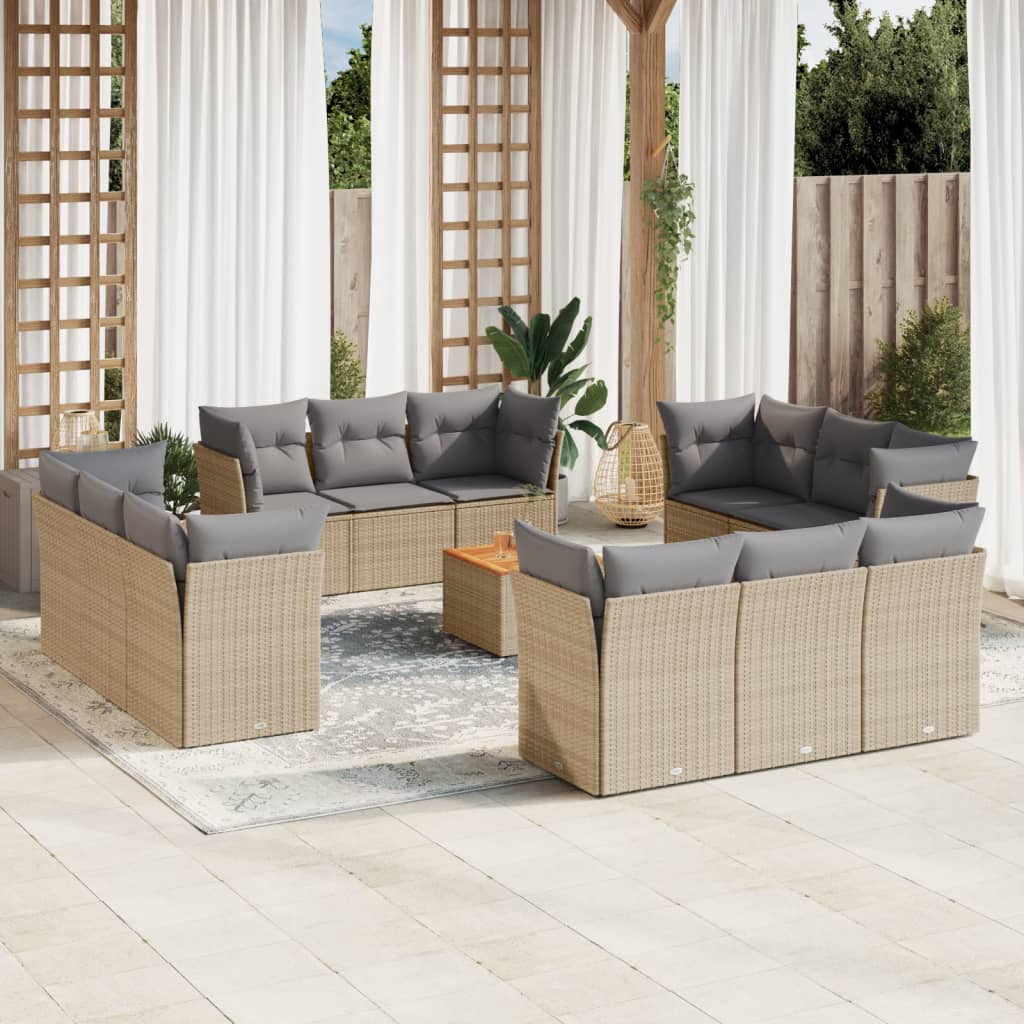 sofasæt til haven 13 dele med hynder polyrattan beige