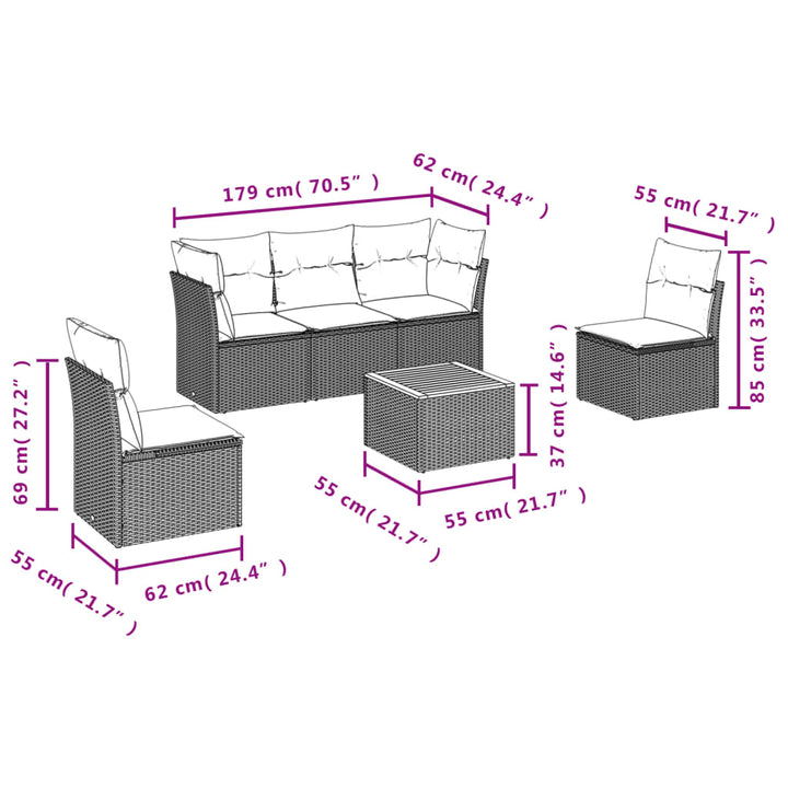 sofasæt til haven 6 dele med hynder polyrattan beige