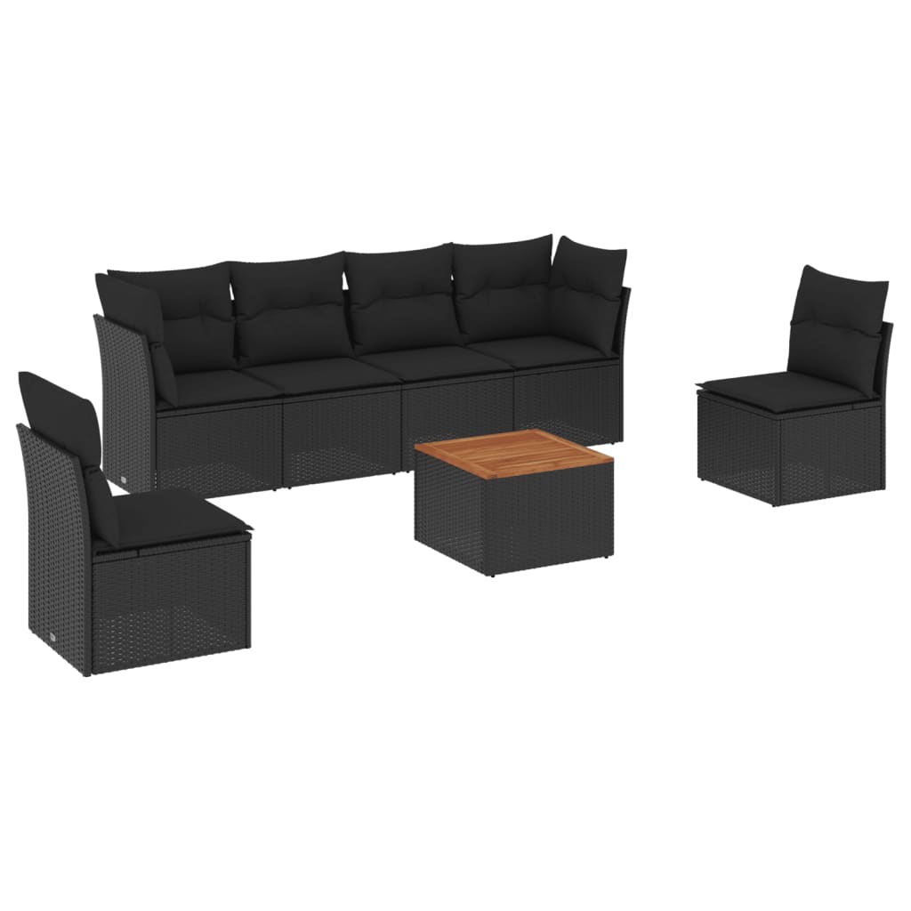 sofasæt til haven 7 dele med hynder polyrattan sort