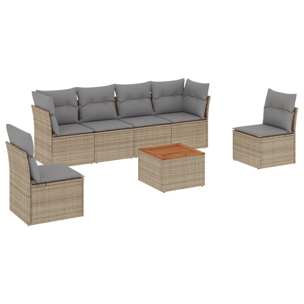 sofasæt til haven 7 dele med hynder polyrattan beige