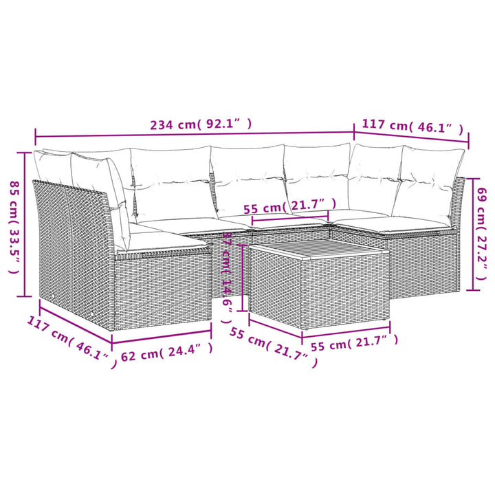 sofasæt til haven 7 dele med hynder polyrattan sort
