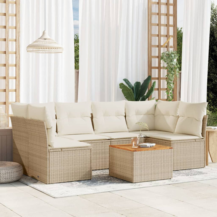 sofasæt til haven 7 dele med hynder polyrattan beige