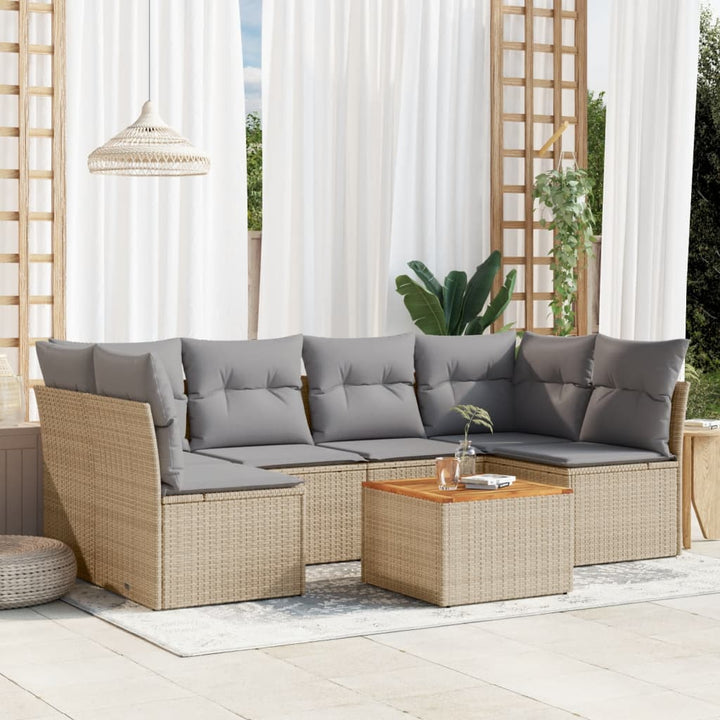 sofasæt til haven 7 dele med hynder polyrattan beige
