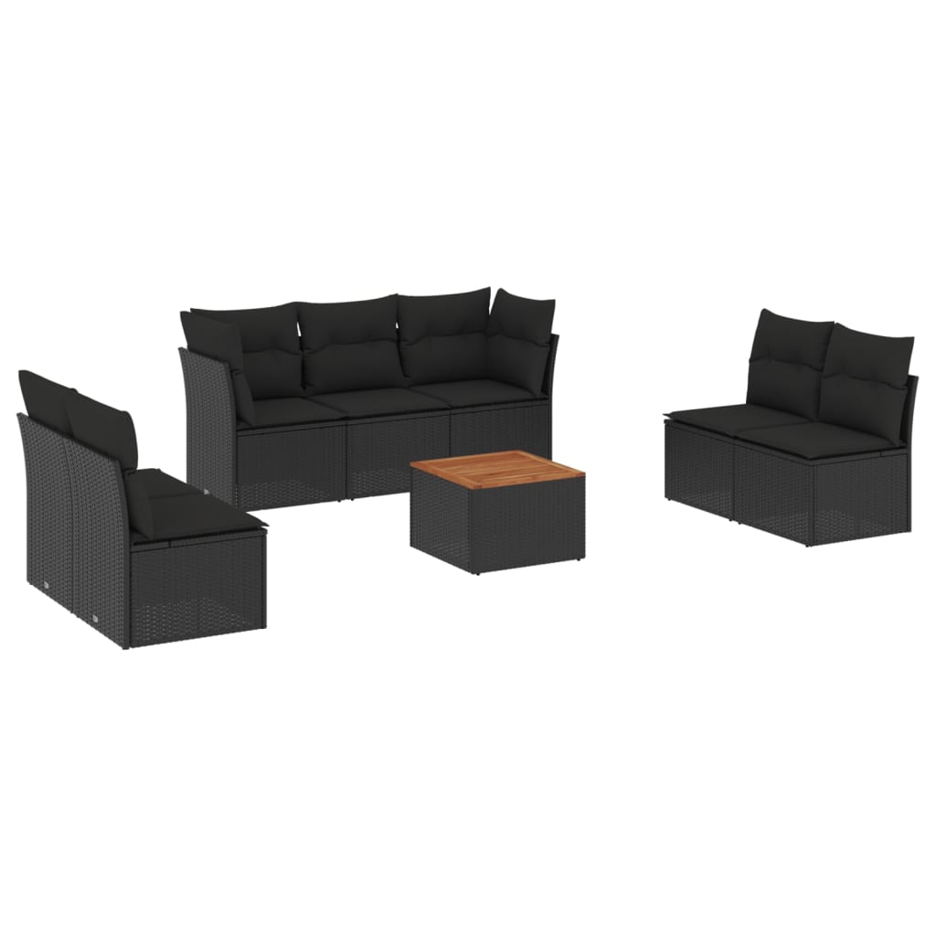 sofasæt til haven 8 dele med hynder polyrattan sort