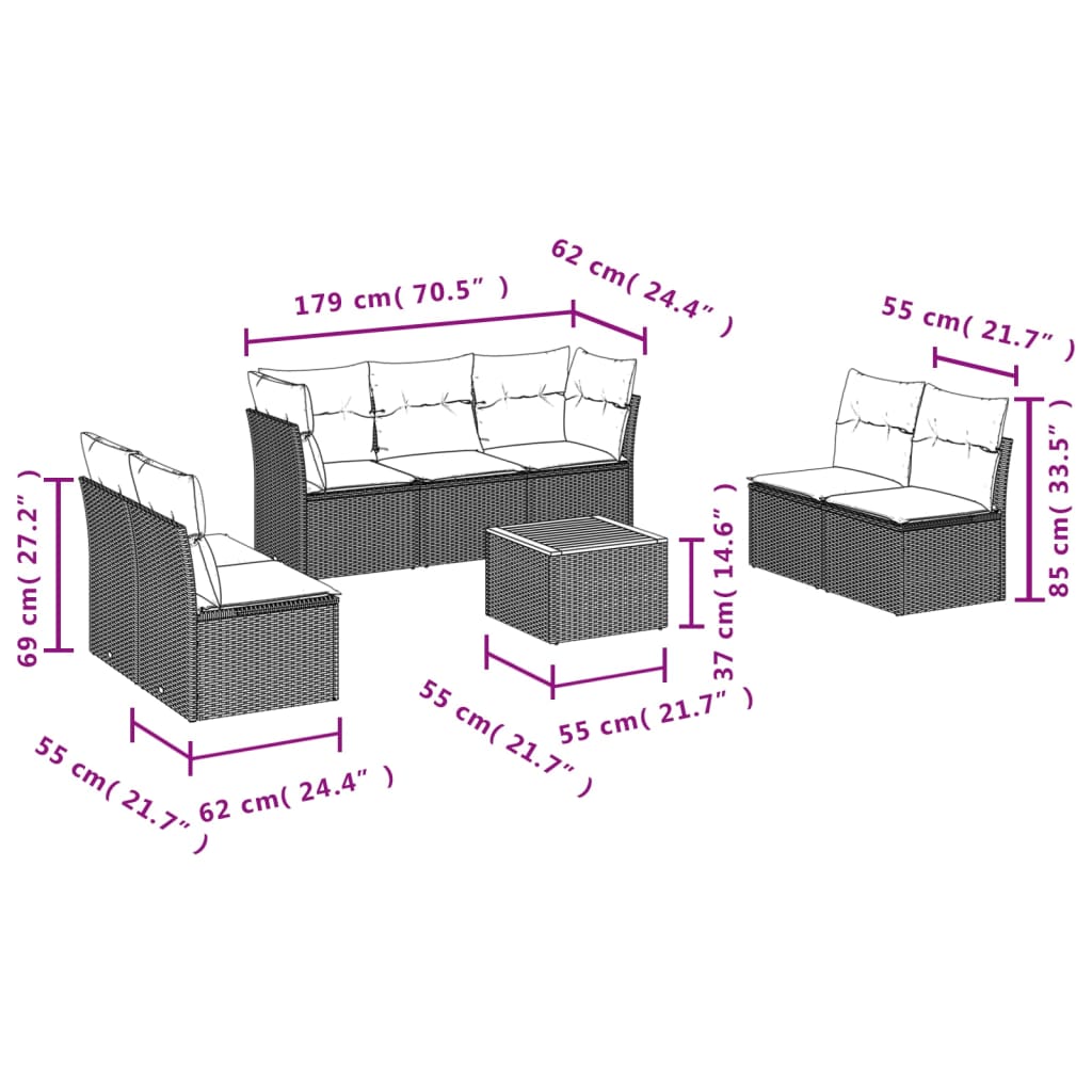 sofasæt til haven 8 dele med hynder polyrattan sort