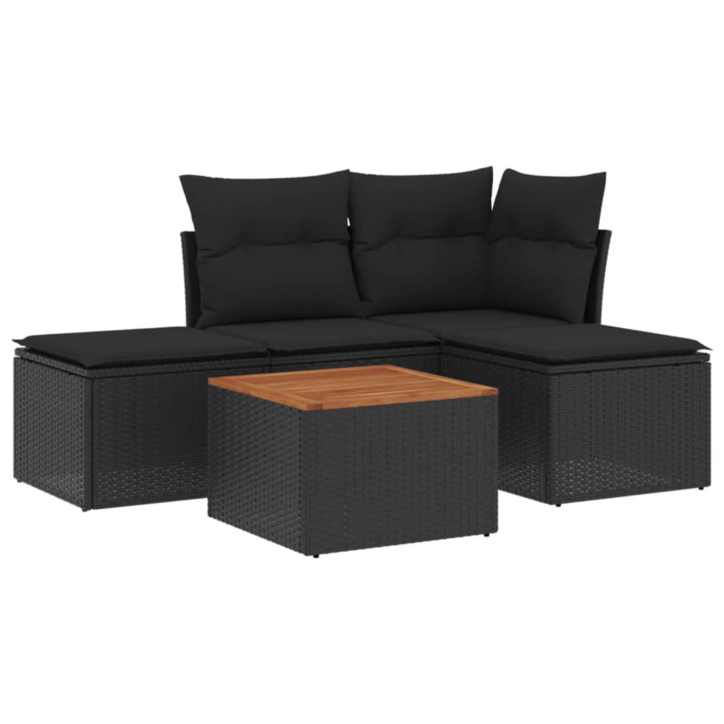 sofasæt til haven 5 dele med hynder polyrattan sort