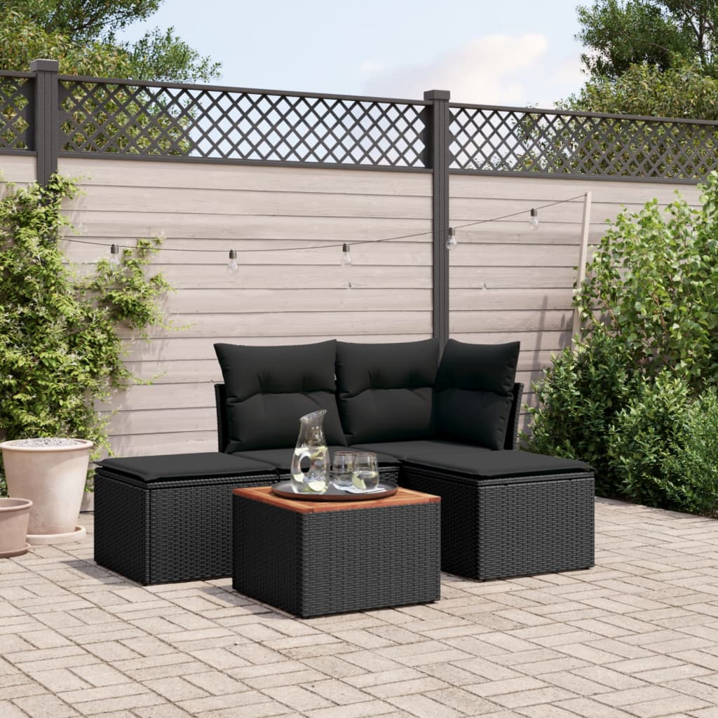 sofasæt til haven 5 dele med hynder polyrattan sort
