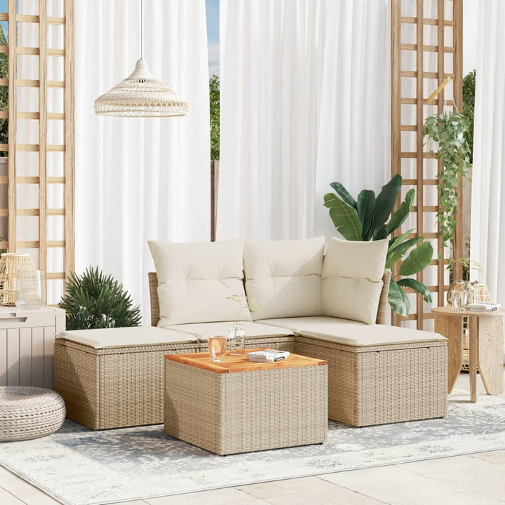 sofasæt til haven 5 dele med hynder polyrattan beige