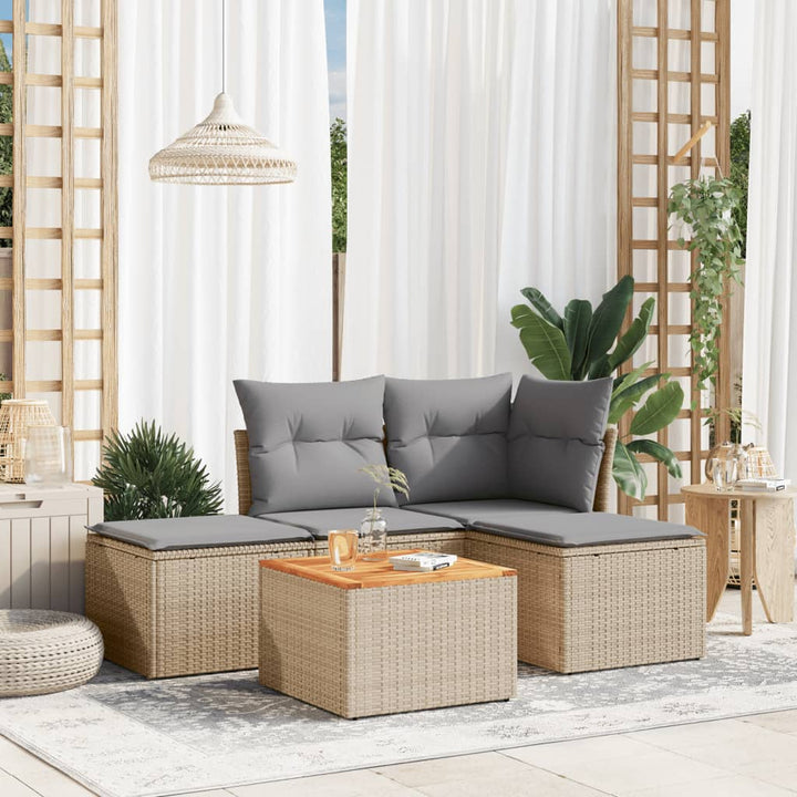 sofasæt til haven 5 dele med hynder polyrattan beige