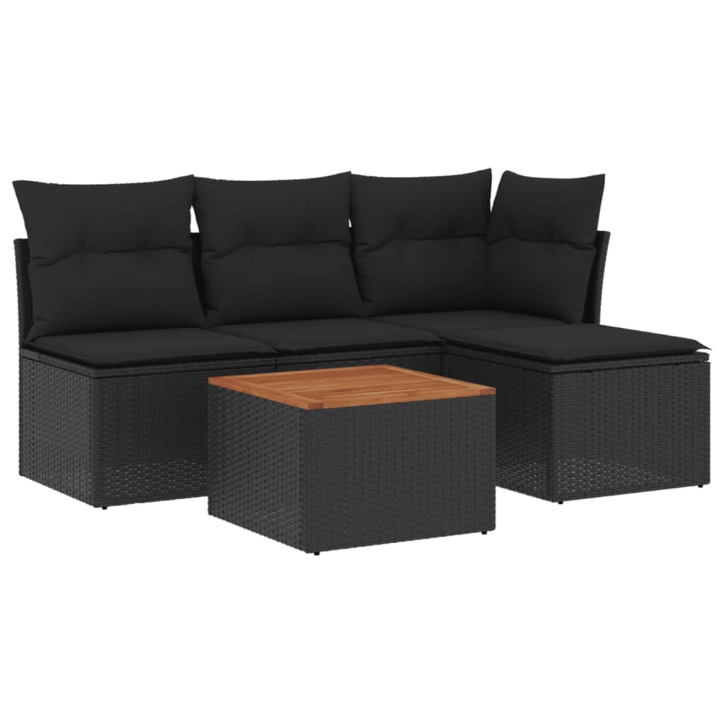 sofasæt til haven 5 dele med hynder polyrattan sort