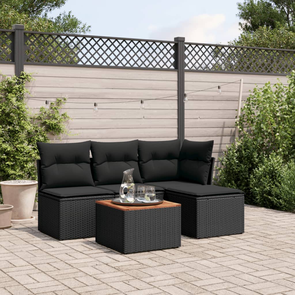 sofasæt til haven 5 dele med hynder polyrattan sort