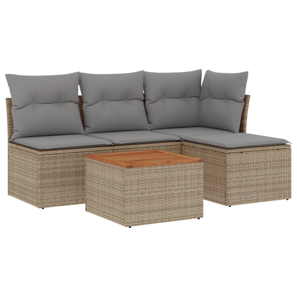 sofasæt til haven 5 dele med hynder polyrattan beige