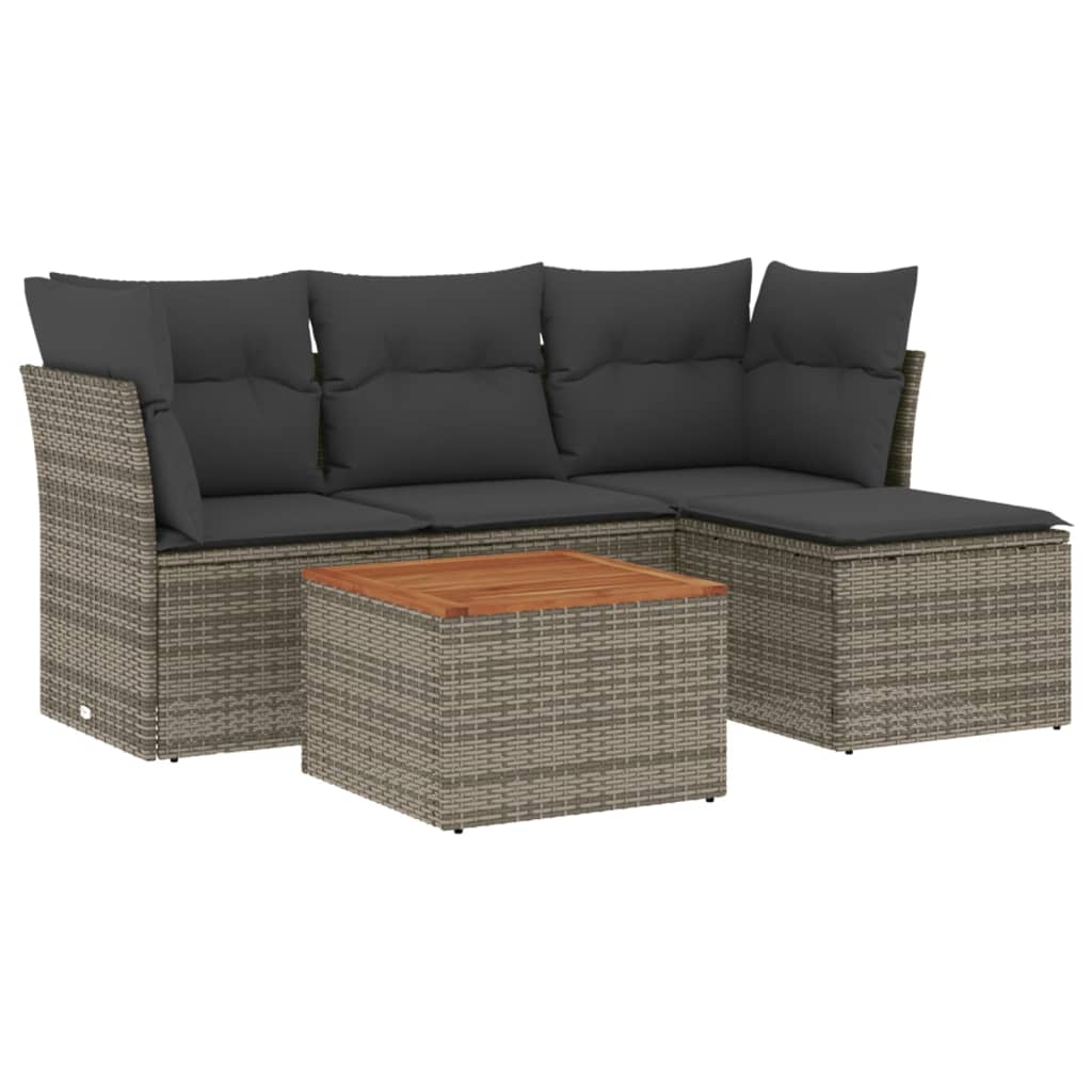 sofasæt 5 dele med hynder polyrattan grå