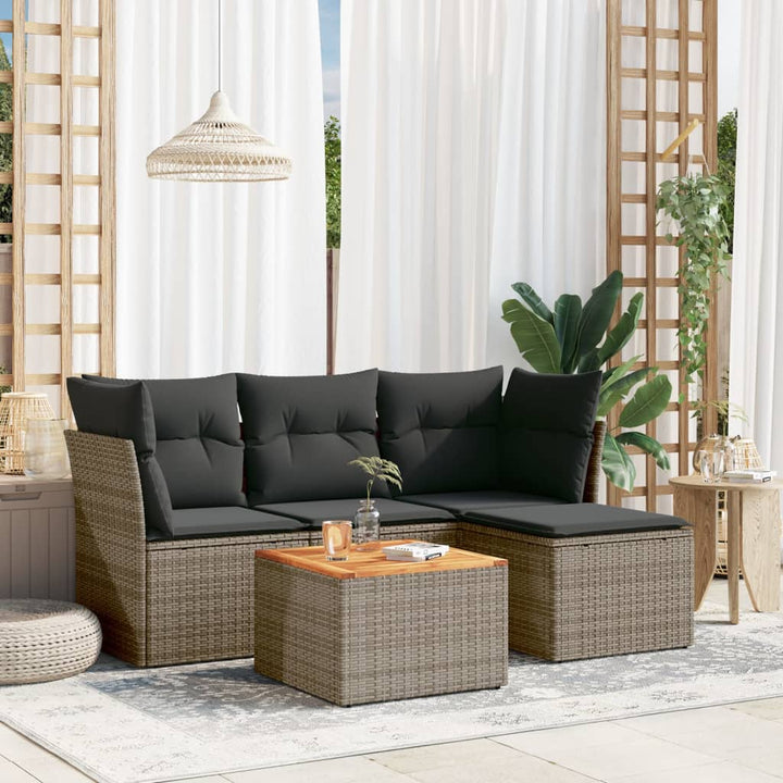 sofasæt 5 dele med hynder polyrattan grå