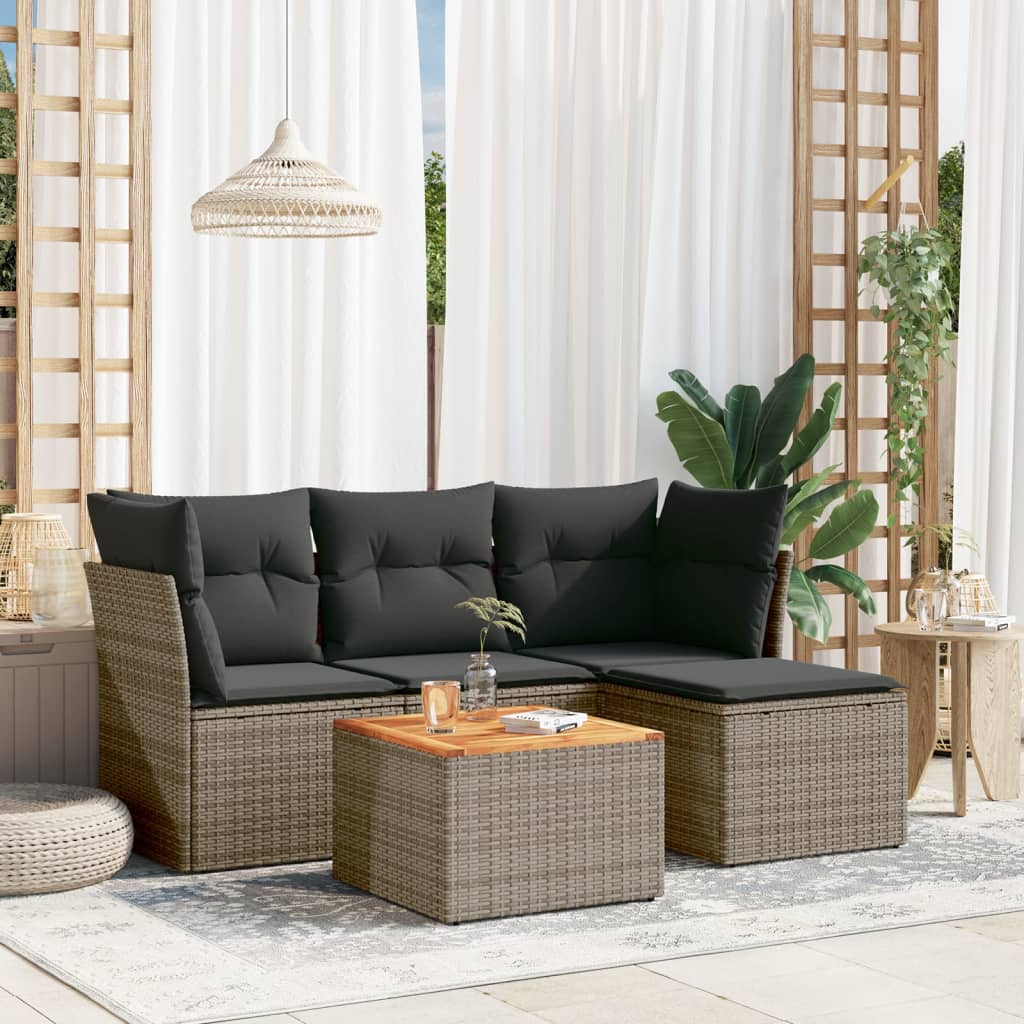 sofasæt 5 dele med hynder polyrattan grå